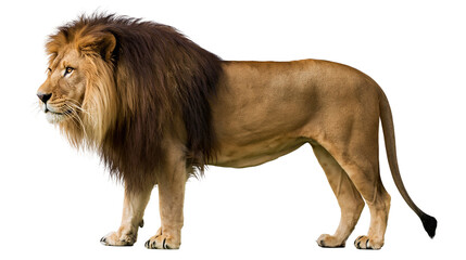 Majestic male lion with full mane standing profile view © Natalia