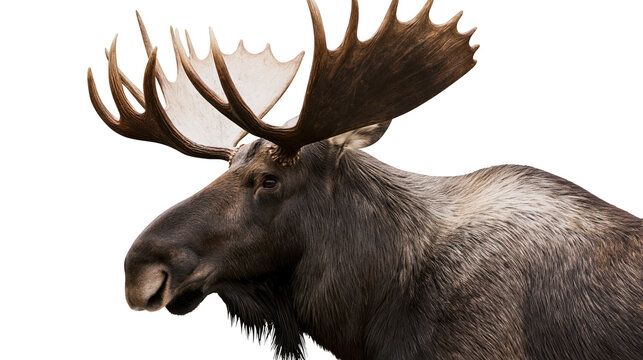 Moose head with large antlers detailed fur, and beard
