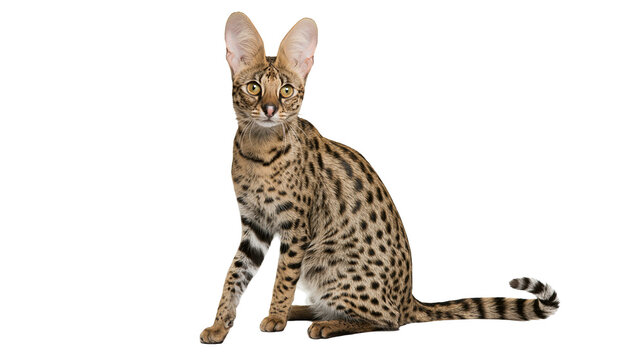 Serval cat with large ears sitting and looking forward