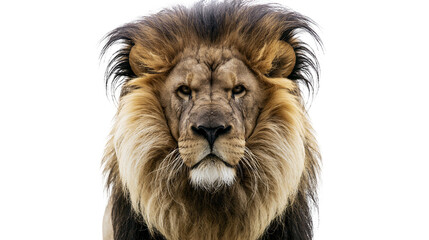 Majestic male lion face with full mane, front view © Natalia