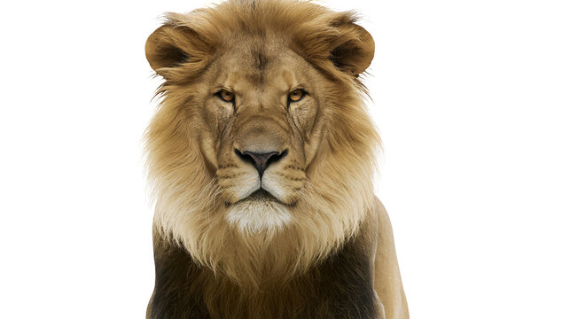 Majestic male lion with full mane facing forward