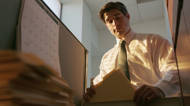 Male Campus Counselor Checking Student Appointment Folders in Financial Aid Office