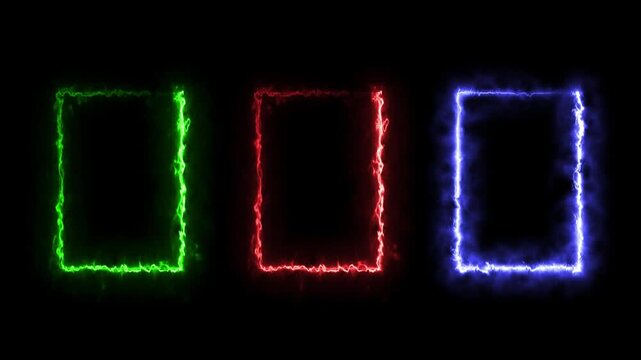 Gradient neon frames with smoke, led rectangular borders with mist effect, transparent glowing haze.4k Animation 