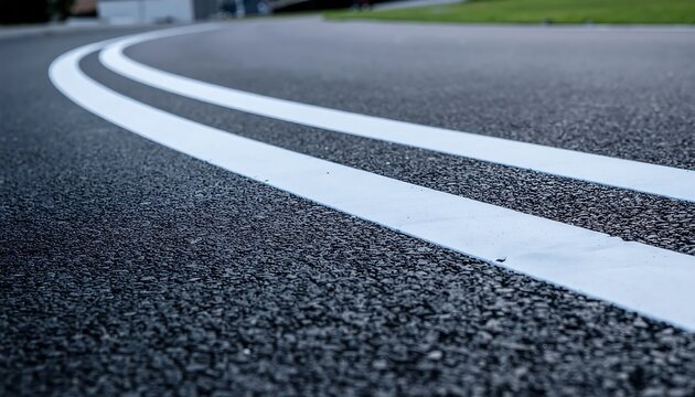 Curved Road with White Lane Markings.