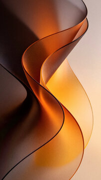 Abstract brown orange blurred frosted glass wavy aura ribbon background with grainy holographic texture cream light gradient vertical composition for wallpapers.