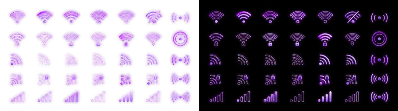 Glowing Wi-Fi PNG Transparent Wireless Signal Network Neon Light Design Element.