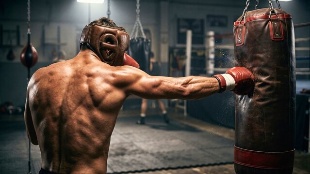 Boxer Training with Punching Bag