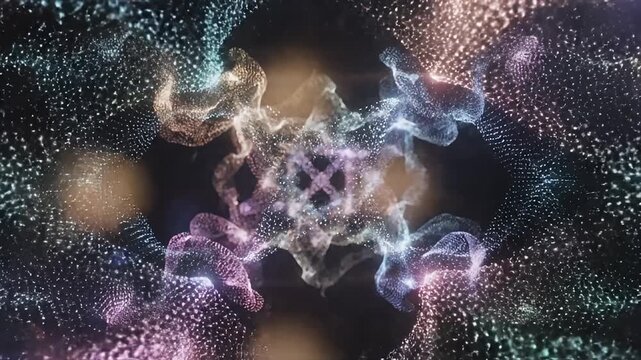Glowing geometric star pattern made of light particles.