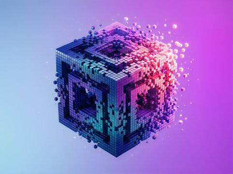 3D geometric cube grid with voxel dissolution effect