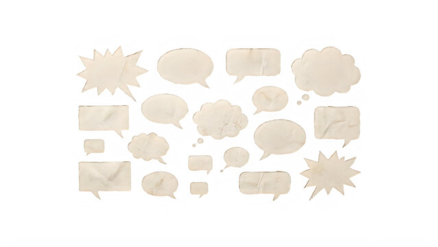 Speech Bubble Set, white paper dialogue boxes thought clouds and comic burst callouts collection for chat and message design

