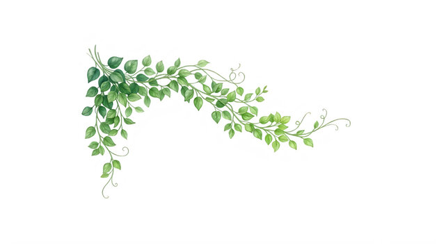 Green Leaf Vine Corner, hanging ivy foliage garland frame vector element for wedding invitation border and botanical page decoration

