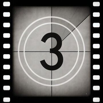 Countdown Timer Displaying Number Three on Film Reel.