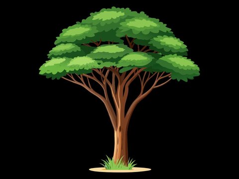Cartoon Green Tree Vector Illustration Isolated on Transparent Background