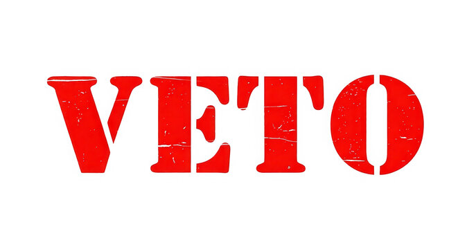 A bold and striking image of the word veto in red capital letters. isolated on transparent background