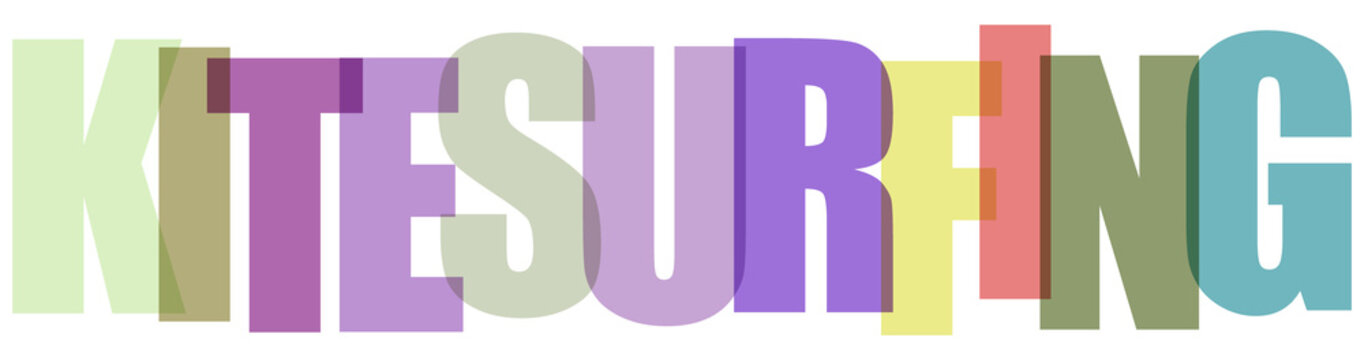 Kitesurfing typography text design, colorful overlapping sans-serif font letters, vector typographic element, multicolor design layout