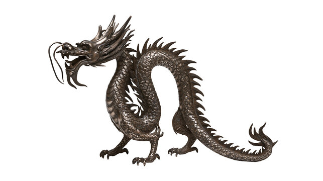 Antique bronze dragon sculpture with intricate scales and sharp claws