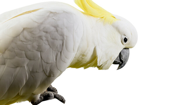 White cockatoo bird with yellow crest and black beak