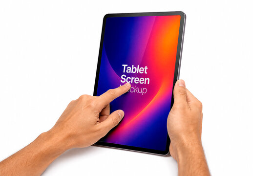 Vertical Slanted View Mockup Tablet Scroll Male Hands