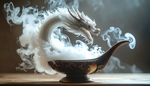 Mystical Dragon Emerging from a Smoking Incense Burner.