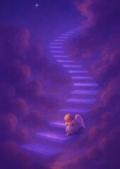 Fototapeta premium Ethereal stairway with angelic presence.