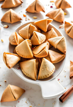Homemade hamantaschen cookies in a white bowl, traditional purim holiday dessert, sweet pastry food
