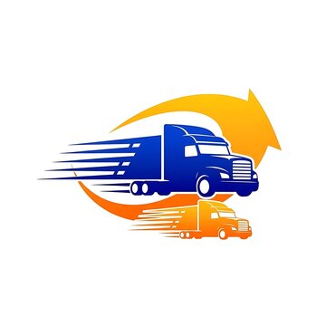Colorful truck logo with dynamic arrow design.