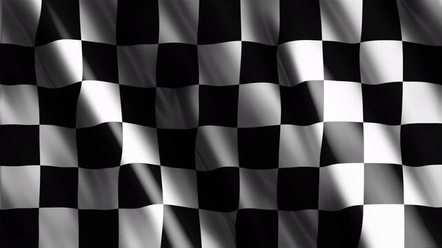 Black and white checkered racing flag waving in a realistic 3D seamless loop, finish line symbol for motorsport, victory and goal achievement content