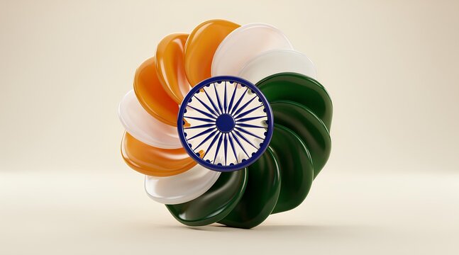 Colorful abstract circular sculpture inspired by Indian flag colors with modern artistic design and vibrant visual appeal