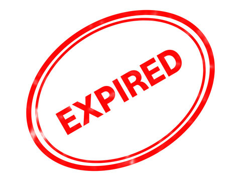 Red expired rubber stamp icon. Oval office seal with expired text. Grungy red ink mark for document status and deadline notification.