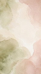 Fototapeta premium Abstract pastel watercolor background with soft pink and sage green washes.