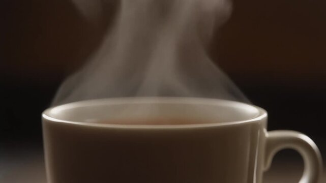 steam rising from tea cup macro shot