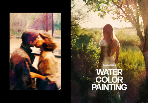 Vertical Watercolor Painting Photo Effect For Poster And Print Design
