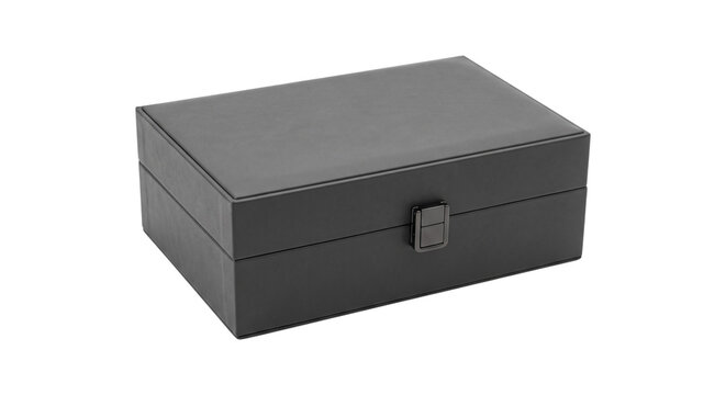 Rectangular watch presentation box with hinged lid, isolated on transparent background