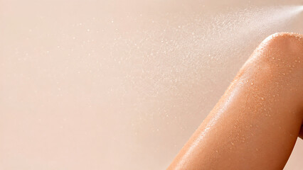 Fototapeta premium Refreshing Body Mist Sprayed on Hydrated Skin with Copy Space