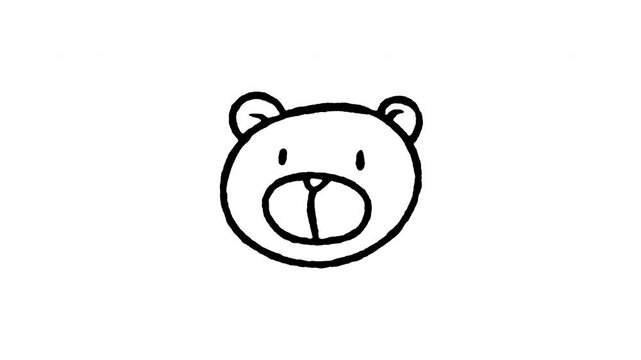 Hand drawn 4K bear head doodle animation with boiling line effect. Frame by frame outline on black and green screen backgrounds, perfect for grizzly bear, teddy beast, wild animal video edits.