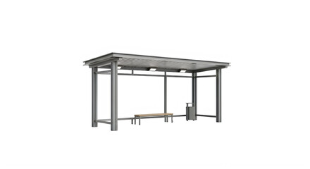 Fototapeta premium Modern metal bus stop shelter with a bench isolated on transparent background, illustration