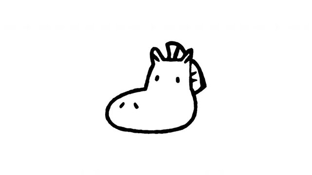 4K animated horse head doodle icon with boiling line movement. Frame by frame line art on black and green screen chroma key background for stallion, pony, equestrian animal, farm horse edits.