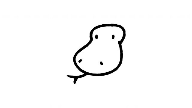 Animated 4K snake head doodle icon. White hand drawn line art on black and green screen backgrounds for python face, viper reptile, cobra serpent, wild predator, dangerous animal edits.