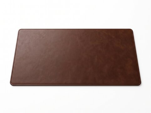 Premium Brown Leather Desk Mat and Writing Blotter Isolated on White Background