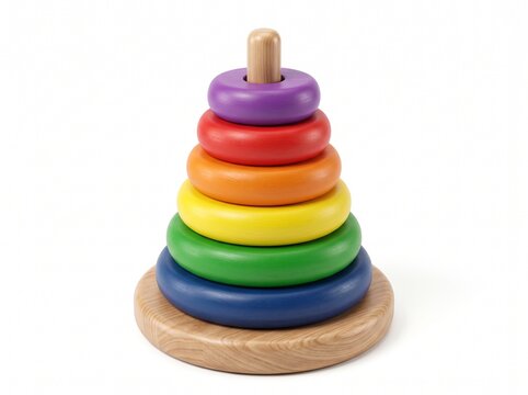 Wooden rainbow stacking rings toy for child development and learning through play