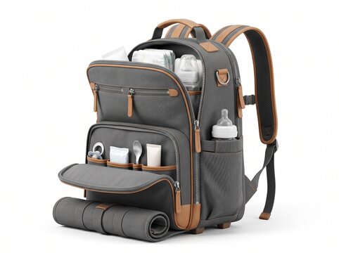 Modern Grey Baby Diaper Bag Backpack with Multiple Organizer Pockets and Changing Mat