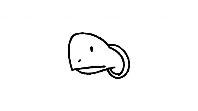 4K hand drawn turtle head icon featuring boiling line movement. Frame by frame doodle art on black and green screen backgrounds for tortoise face, marine reptile, sea turtle animal edits.