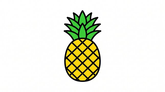 Tropical Pineapple Fruit Vector Icon with Bold Outline Isolated on White