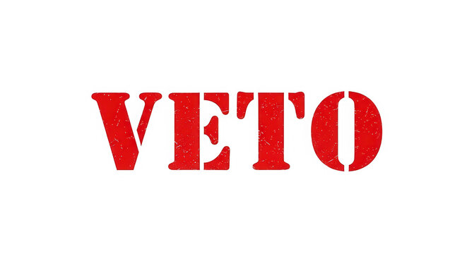 A close-up of the word veto in red letters isolated on transparent background