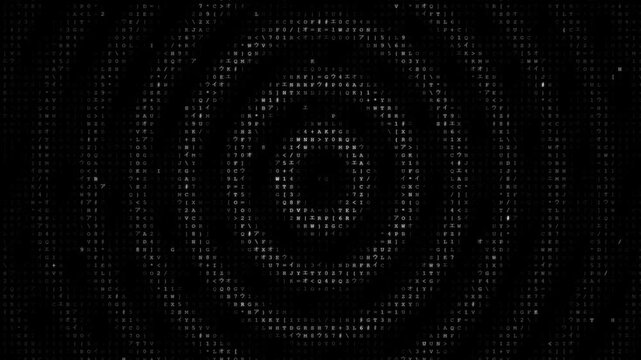 Pulsing Digital Data Rings, Concentric Circles Of Changing Code, Futuristic Radar Sonar Effect With Alphanumeric Characters, Cyber Security Target Concept, Abstract Technology Ripple Background