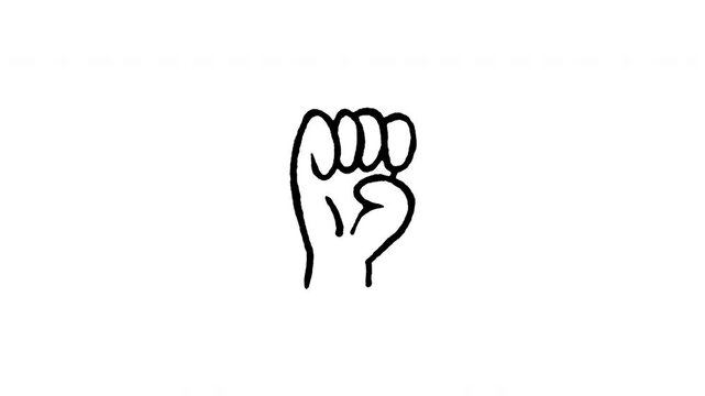 4K hand drawn karate chop hand icon featuring boiling line animation. Frame by frame line art on black and green screen backgrounds for knife hand edge, martial art chop pose, flat palm sign.