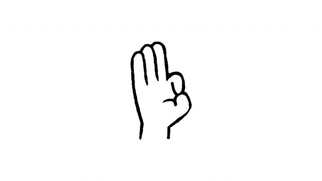 Animated 4K OK sign hand doodle icon. White hand drawn line art on black and green screen backgrounds for perfect hand gesture, approval pose, agree signal, and sign language ASL F edits.