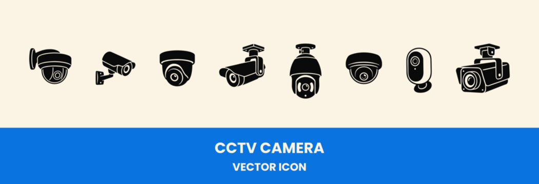 Security surveillance CCTV camera icons set, vector illustration