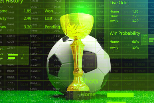 Sports betting on soccer with odds and statistics shown on a digital screen