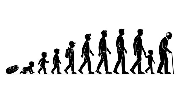 Male Age Progression Side View Silhouette Collection Vector